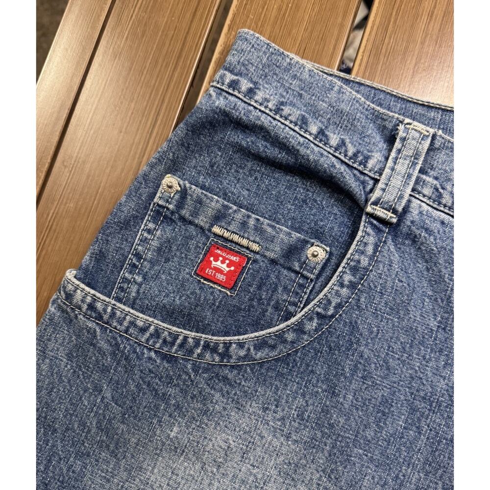 Rare JNCO denim shorts mens size size 38 Y2K dragon design embroidery baggy - Picture 5 of 14